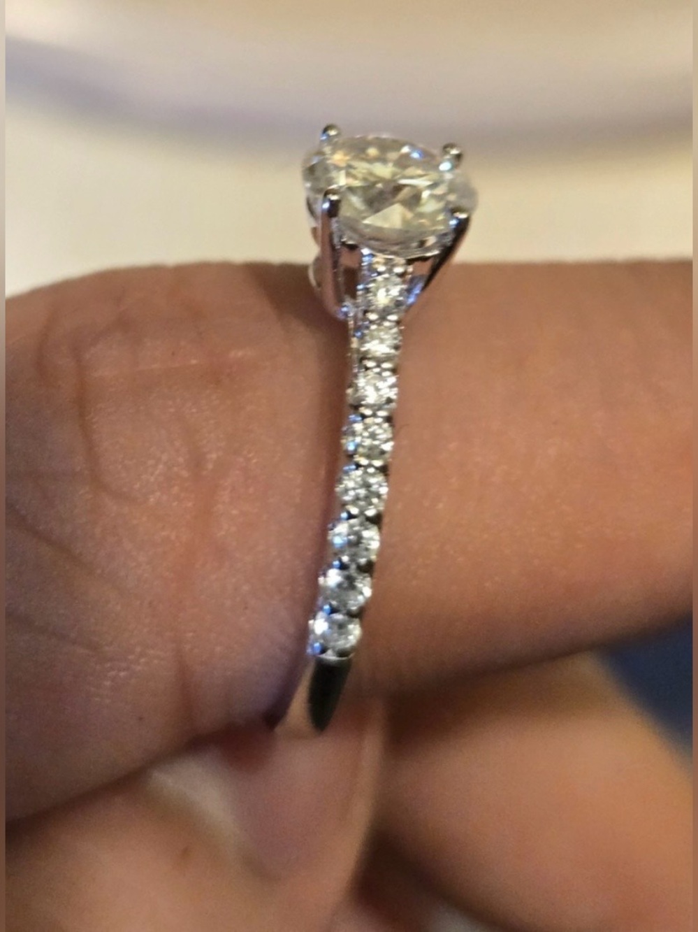 MOISSANITE 1.5CT ROUND 925 STERLING SILVER ENGAGEMENT RING PAVE BAND